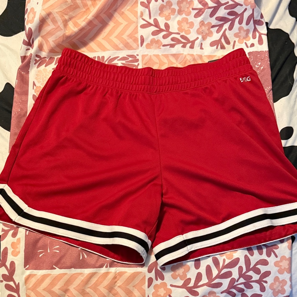 DSG Red Women's Athletic Shorts with Striped Hem